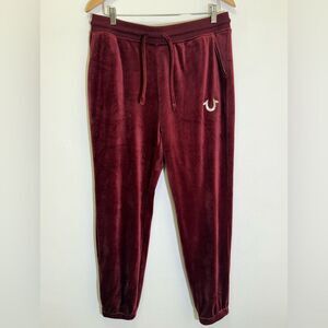 True Religion - Burgundy Velour Joggers Track Pants Horseshoe - size M NWOT